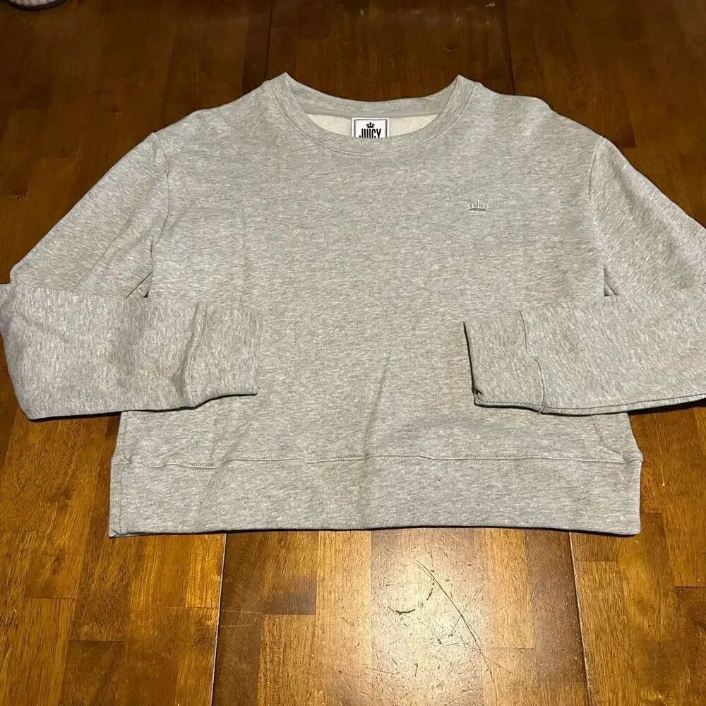 Juicy Couture Womens Gray Crewneck Soft Cotton Cropped Sweater Oversized Sz S